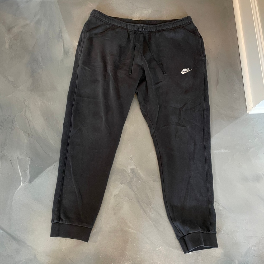 Nike Mens Fleece Joggers Black Sweatpants Tapered XXL‎ White Swoosh Athleisure